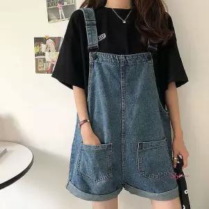 데님멜빵반바지 귀염 중청 여사친룩 와이드핏 코디tuv598