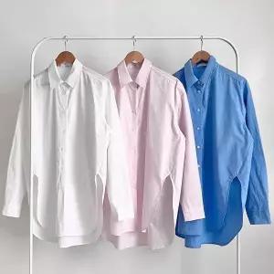 [신세계라이브쇼핑][옷자락] 여성 언발란스 빅사이즈 카라넥 워싱 면 양트임 롱 셔츠