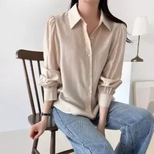 [신세계라이브쇼핑][옷자락] 여성 루즈핏 폴리에스터 레이온 퍼프소매 셔츠