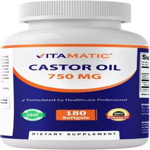 비타민 캐스터 오일 소프트젤 750mg 콜드 프레스 180개의 쉽게 삼킬 수 있는