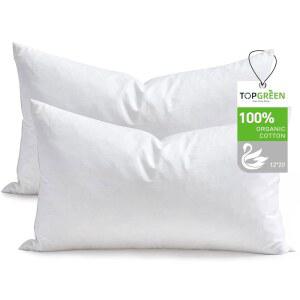 TOPGREEN 깃털 아래로 던지는 베개 삽입물 12x20, 100% 면 쉘 2개 세트, 거실 소파, 소파 또는 침대용 부드러운 장식 요추 베개 삽입물 (흰색)