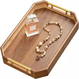 나무 트레이 팔각형 미끄럼 방지 플래터 실내 실외 홈 침실 거실 주방 레스토랑 호텔 아파트 사무실 테이블