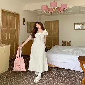 여성 여름 반팔 프릴원피스 페미닌 카라 롱원피스 (HSJ-WFHGD6V)