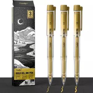 0.4mm 및 다양한 팁이 있는 JusArt 골드 펜 글쓰기용 불투명 잉크 블랙 페이퍼 저널링 드로잉 DIY 공예