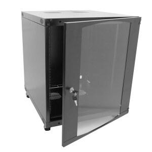 12U 서버 캐비닛 벽걸이 랙 인클로저, 캐스터 휠 2 팬 잠금 유리문 탈착식 측면 패널 19인치 네트워크 15-18.5인치 설치 깊이 헤비 듀티 프레임(27인치, 12U)