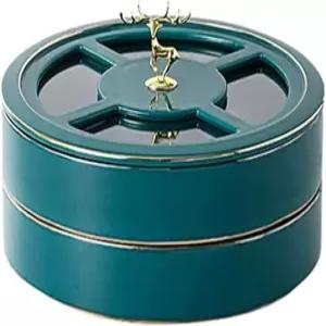 이중층 회전 세라믹 너트 서빙 트레이 뚜껑이 있는 휴대용 파티 스낵 상자 녹색 건조 과일 접시