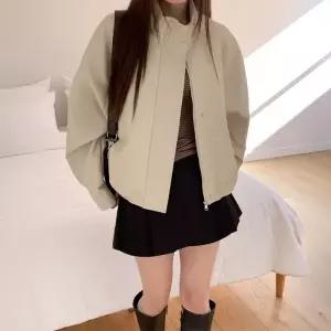 [다잇템] 여성 빅사이즈 탱크 인조가죽 스탠드넥 블루종 재킷