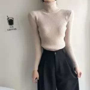 [다잇템] 여성 일상 폴라넥 골지 스웨터 사무복 슬림핏 티셔츠