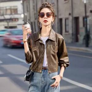 포켓 레더 자켓 가죽점퍼 점퍼 아우터 크롭