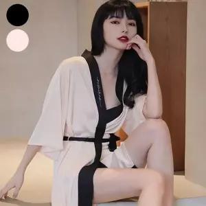 여성 배색 실크 로브 가운 슬립 원피스 잠옷 골프가운 (HSJ-WCE87E8)