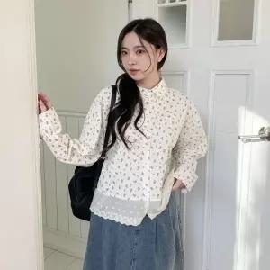 [다잇템] 여성 꽃무늬 레이스 SS 일상용 블라우스