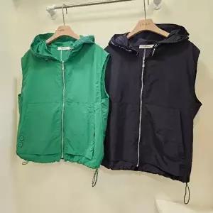 [셀러허브 1]스테파니 HC07 레터링 포인트 빅포켓 후드 조끼 아노락 바람막이조끼 A26JK6206 (48177284)