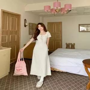 여성 여름 반팔 프릴원피스 페미닌 카라 롱원피스 (HSJ-WFHGD6V)