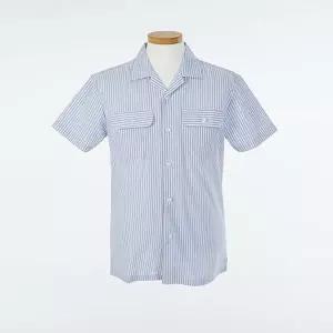 TBZ 교복몰 투포켓 화이트 블루 스트라이프 반팔 셔츠 교