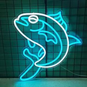 횟집 네온사인 LED 실내 조명 무드등 인테리어 간판 장식 하늘색 바다 물고기 사인볼 네온 간판