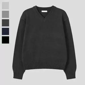 [리빌모아]남자 퓨어 브이넥 크롭 긴팔 니트티 RM-KN-Q070-먹색