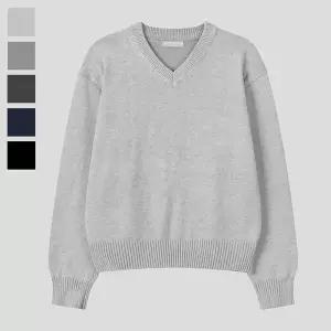 [리빌모아]남자 퓨어 브이넥 크롭 긴팔 니트티 RM-KN-Q070-백멜란지