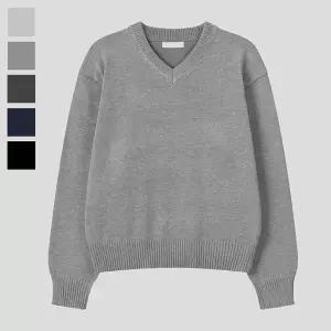 [리빌모아]남자 퓨어 브이넥 크롭 긴팔 니트티 RM-KN-Q070-그레이