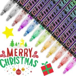 셀레펜 글리터 마커 12가지 색상의 메탈릭 쉬머 페인트 아트 생일 축하 카드 만들기 포스터 앨범 스크랩북