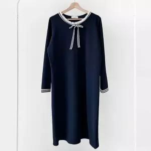 [다잇템] 여성 네이비 리본 프릴카라 대형 롱드레스
