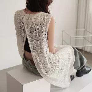 [하늘바라기]무드레이어 뒷트임 니트 롱 베스트_P420807776