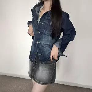 여자 진청 간절기 스탠다드핏 워싱 데님 청 자켓 (HSJ-WFGVCPA)