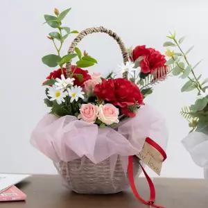 사랑을 담아 카네이션 조화 바구니 set 27x33cm 3컬러 꽃 어버이날 스승의날 감사 선물 장식 행사 소품