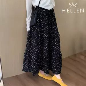 [헬렌] 꽃 플라워 패턴 블랙 롱치마 밴딩 스커트 허리밴드 캉캉 레미롱스커트 B-979