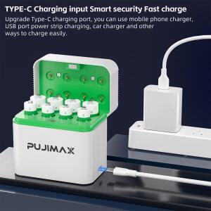 PUJIMAX 1.2V AA + AAA Ni-MH/Ni-Cd 8 슬롯 콤보 충전 구획 스마트 플립 탑 충전기는 4pcs AA + 4pcs AA 배