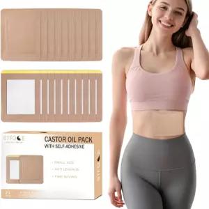STFOCE 20개 피마자 오일 팩 랩 휴대용 자가 일회용 위 간 배 및 전신용 면 누수 없음 자극 하룻밤 동안