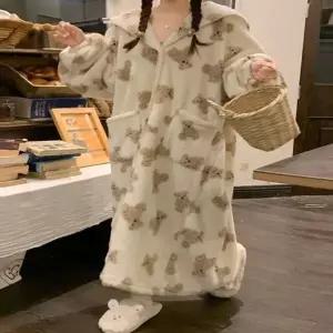 여성 겨울 곰돌이 세일러 로브 가운 홈웨어 롱원피스 (HSJ-WD9BE99)