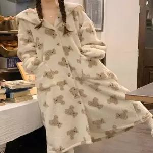 데일리 여성 겨울 따뜻한 극세사 로브 가운 홈웨어 (HSJ-WD9D485)