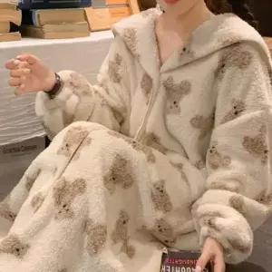 잠옷쇼핑몰예쁜잠옷 여자 홈웨어 극세사 롱 로브 가운 부들이 잠옷