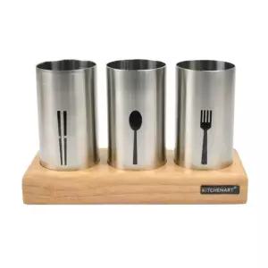 원목과 스텐 조합으로 고급스런 수저통 3구 수저분리함 예쁜수저함