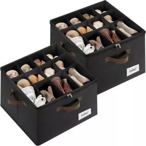 옷장용 큐픽 큐피드 2팩 신발 정리함 최대 12켤레 커버가 투명한 보관 용기 검은색