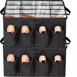 옷장용 신발 정리함 투명 커버 및 조절 가능한 칸막이가 있는 보관 솔루션 패브릭 상자는 16 8켤레 검은색