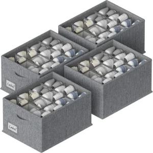 옷장용 FHSQX 4팩 신발 정리함 접이식 최대 48켤레 바닥 지지대가 있는 보관 용기 다크 그레이 16.5 12.6