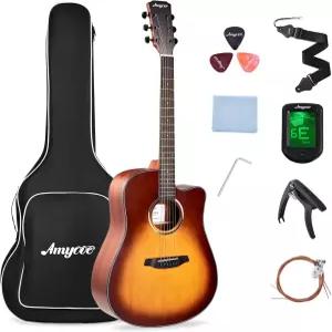 GAOMON 41인치 초급 어쿠스틱 기타 긱백 튜너 스트랩 스트링 픽 카포스 컷어웨이 오른손 선버스트 포함