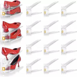 옷장용 신발 슬롯 정리함 12팩 스태커 보관 공간 절약 50 정리용 3단계 조절 가능한 신발장