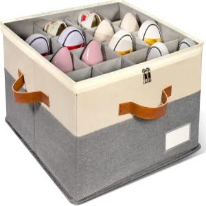 옷장용 신발 정리함 1팩 조절 가능한 상자 보관 용기 투명 커버가 있는 대형 접이식 신발통 손잡이가 4개