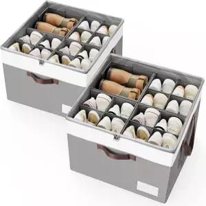 옷장용 크리우시아 신발 정리함 조절 가능한 칸막이와 투명 커버가 있는 접이식 보관함 2팩 스니커즈 샌들