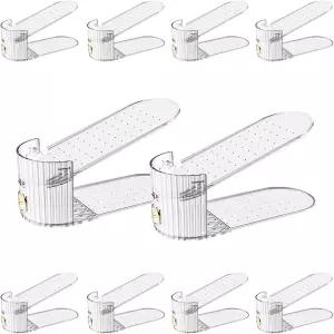 신발 슬롯 정리함 한 켤레용 조절 가능한 스태커 홀더 공간 절약기 더블 데크 라이저 신발장 옷장용 클리어