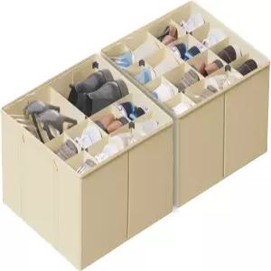 옷장용 수오코 2팩 신발 정리함 최대 32켤레 작은 공간 보관함 조절 가능한 칸막이가 있는 용기 투명 상단