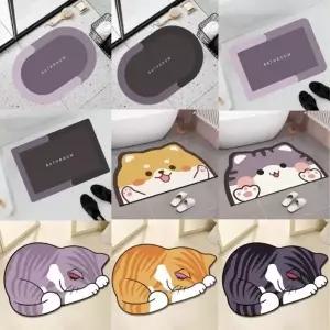 (옵션 02-타원 퍼플그레이)논슬립 소프트 발매트 빨아쓰는 규조토 발매트