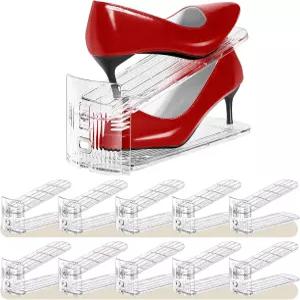 신발 슬롯 정리함 10팩 - 스태커 3단계 조절 가능 공간 절약 50 옷장용 더블 레이어 홀더 투명