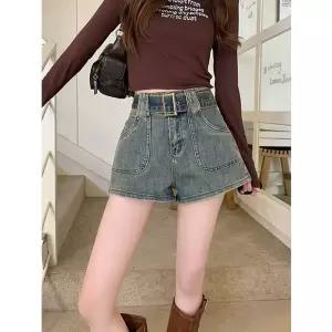 청 여름 하이웨스트 핫팬츠 청반바지 A라인 반바지 빅사이즈 여자청반바지 배모양 몸매가 원템2