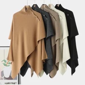 여성코트 스타일링 나른한 100% 울 언밸런스 니트 모던 터틀넥 케이프 탑 심쿵빛