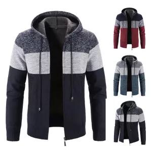 남성가디건 후드 기모 배색 스트라이프 니트 스웨터 심쿵돌직구