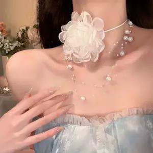 [지앤지] 쉬폰 장미 코사주 코사지 플라워 꽃 장식 스트랩 패션 소품 초커 팔찌 브로치 끈 브샤 웨딩 촬영