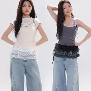 여성 패션 아이템 플라워 패턴 페이크 레이스 스커트 URK-558